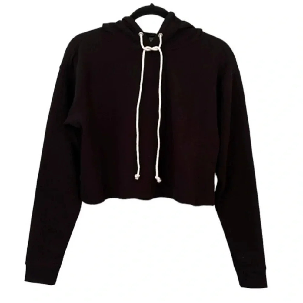 Wild‎ Fable Women's Size XS Black Cropped Hoodie Sweater Pullover Cotton Blend